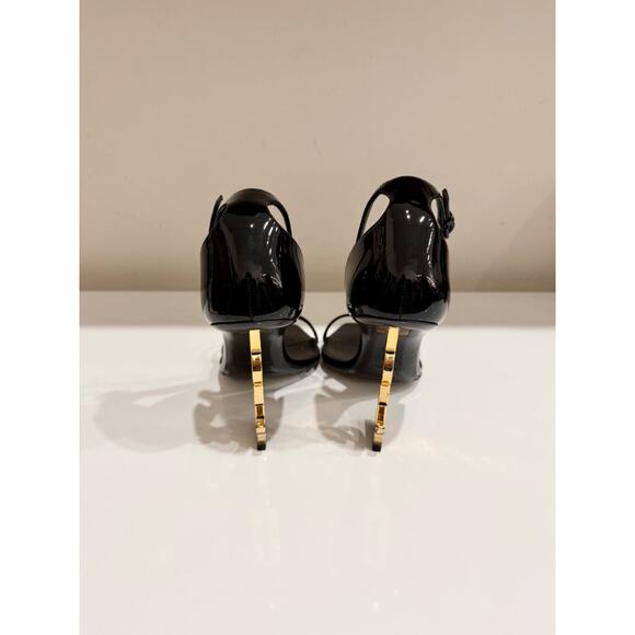 Saint Laurent Patent Vernice Opyum 110 Heel Sandals Chiffon/Oro Antico Nero 38.5 - Picture 6 of 10